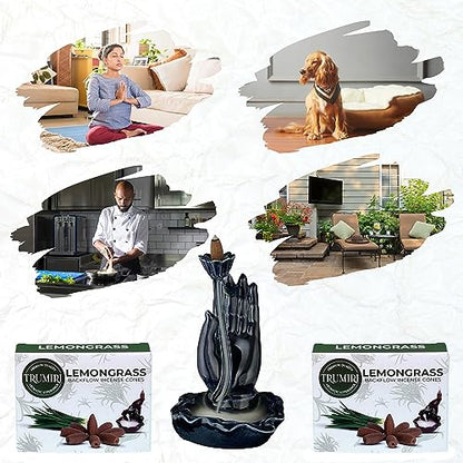 TRUMIRI Lemongrass Backflow Incense - Dual Pack of 10 Cones - Waterfall Effect - color: Lemongrass, size: Pack of 2 (20 Cones)