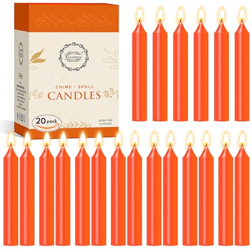 Raajsee Unscented Mini Taper Candles Pack of 20, Orange | 5 Inches (H) Dinner Candle Sticks| Smokeless, and Dripless| Paraffin Wax with Cotton Wicks | Long Burning Time - color: Orange, size: 5 Inch - Pack of 20
