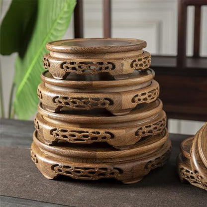Handmade Oriental Carving Solid Wooden Base Chicken Wing Wood Grain Stand - size: 7.8" L X 2.3" H
