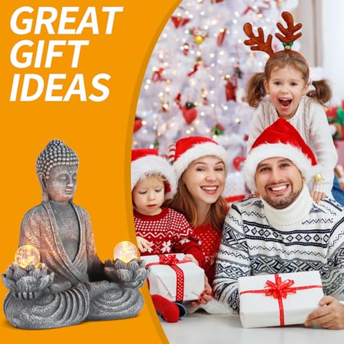 8.2" Solar Resin Buddha Statue Garden Outdoor Yard Lawn Ornament Gray
