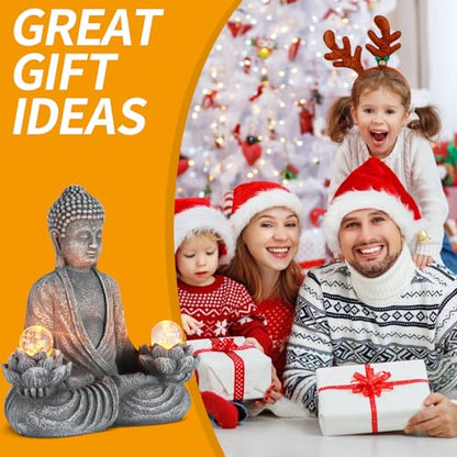 8.2" Solar Resin Buddha Statue Garden Outdoor Yard Lawn Ornament Gray