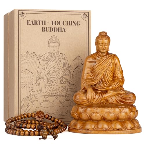 Wooden Shakyamuni Buddha Statue – Meditation Accessories, Feng Shui Spiritual Zen Decor, Buddha Statue Indoor for Peaceful Buddha Room & Mindful Living - style: Buddha in Earth-Touching
