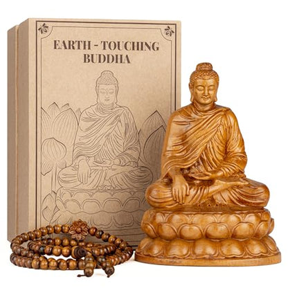 Wooden Shakyamuni Buddha Statue – Meditation Accessories, Feng Shui Spiritual Zen Decor, Buddha Statue Indoor for Peaceful Buddha Room & Mindful Living - style: Buddha in Earth-Touching