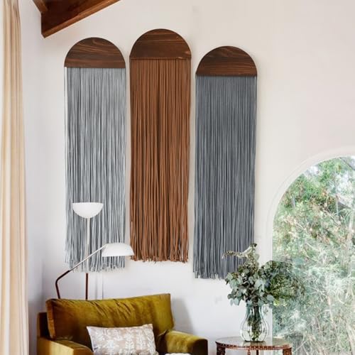 3Pcs Macrame Wall Hanging Handmade Boho Decor Yarn Craftsmanship 10"W*40"L - color: Grey and Brown