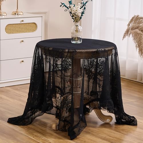 Black Lace Tablecloth Vintage Table Cloth (Black, 55”x55”, Square) - color: Black, size: 55" x 55" (Square)