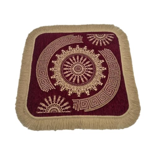 Soft Chenille Prayer Mat | 1.5x1.5 Feet Traditional Central Sun Mandala Design Pooja Aasan | Multipurpose Square Rug Meditation, Yoga, Puja Room & Home Décor (Pack of 1, Red) - color: Red, size: 1.5x1.5 Feet