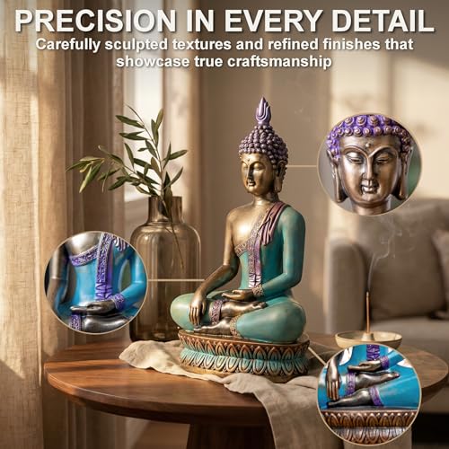 Large 12.5-Inch Polyresin Buddha Statue, Hand-Painted Sea Blue & Purple - color: Sea Blue and Purple