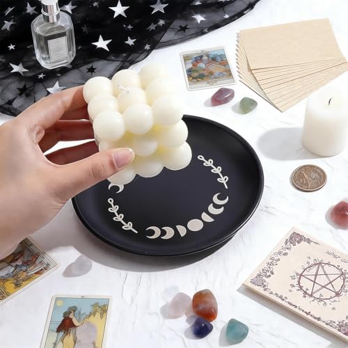 1 Set Altar Ritual Plate Bowl Stainless Steel Moon Shape Altar Bowl Flat Round Black Metal Astrology Tarot Offering Plate with Tarot Cards Ritual Offering Bowl for Witchcraft Wiccan - color: Moon Black