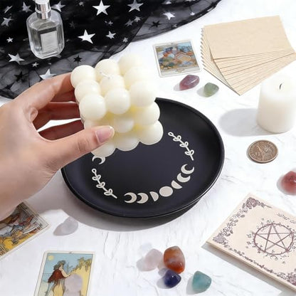 1 Set Altar Ritual Plate Bowl Stainless Steel Moon Shape Altar Bowl Flat Round Black Metal Astrology Tarot Offering Plate with Tarot Cards Ritual Offering Bowl for Witchcraft Wiccan - color: Moon Black