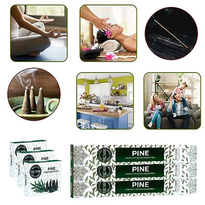 Pine Incense Sticks & Incense Cones Combo Pack - 60 Insence-Sticks + 30 Insence Cones - Inscense - Incense Cones Scented - Insents - color: Pine