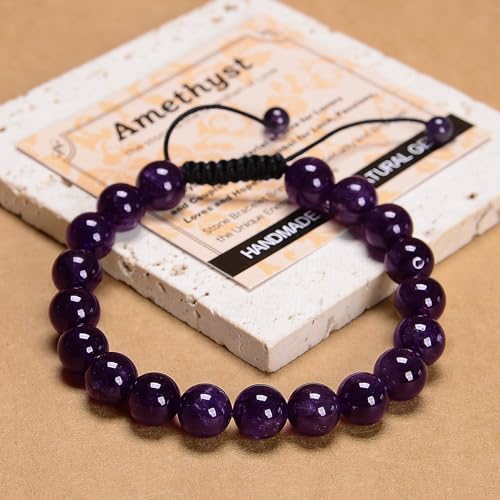 MASSIVE BEADS Handmade Yoga Natural Stone Crystal Healing Power Energy Gifts for Unisex Adult Bracelet Macrame Adjustable - color: Amethyst(Love Guardian), size: 10mm
