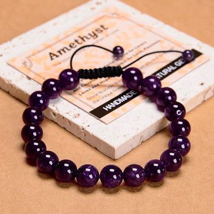 MASSIVE BEADS Handmade Yoga Natural Stone Crystal Healing Power Energy Gifts for Unisex Adult Bracelet Macrame Adjustable - color: Amethyst(Love Guardian), size: 10mm