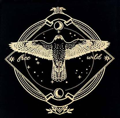 Altar Cloth Tarot Cards Table Napkins Witchcraft Supplies Black Gold Tablecloth Square Alter Pagan Spiritual Celestial Deck with Fringes 18 by 18 Sacred Table Tapestry Cloth Golden Owl - color: Golden Owl, size: 18" x 18" (Square)
