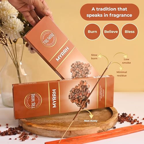 Myrrh Incense Sticks - Pack of 100 Insence-Sticks - Made with Natural Non Toxic Incienso De Mirra - Scented Insense Indian Spiritual Agarbatti Inscents - color: Myrrh
