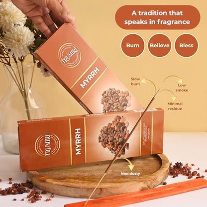 Myrrh Incense Sticks - Pack of 100 Insence-Sticks - Made with Natural Non Toxic Incienso De Mirra - Scented Insense Indian Spiritual Agarbatti Inscents - color: Myrrh