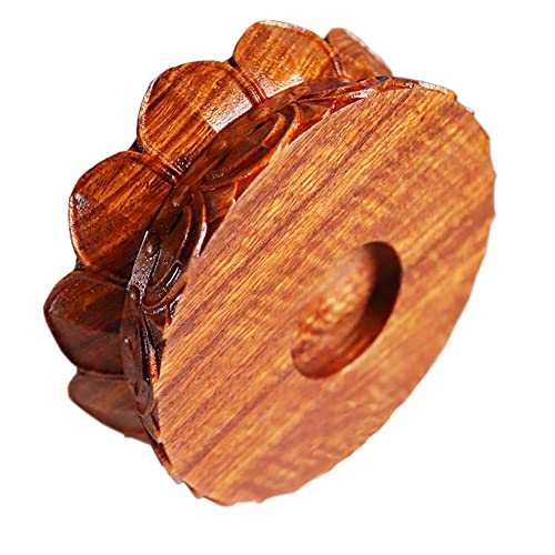 Circular Wooden Lotus Carved Base Rosewood Vase Teapot Lamp Display Stand - size: 3.3''Inside Diameter