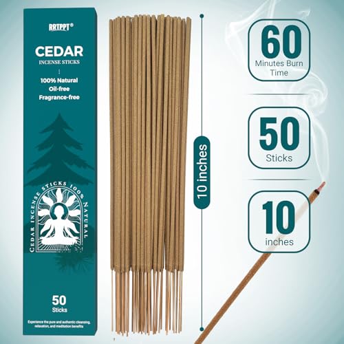 Cedar Incense Sticks (50 Sticks), 100% Natural sustainably harvested Cedar, Suitable for Yoga, Meditation, Relaxation, and Spiritual Purification - color: Cedar