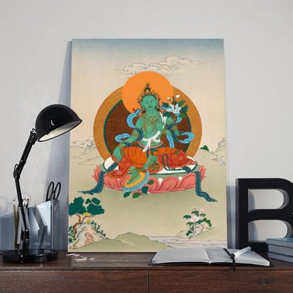 Mother Goddess Green Tara Tibetan Thangka (3) Canvas Poster Wall Art Prints Room Aesthetic Murals Bedroom And Living Decorations Frame 16x24inch - size: Frame 16x24inch