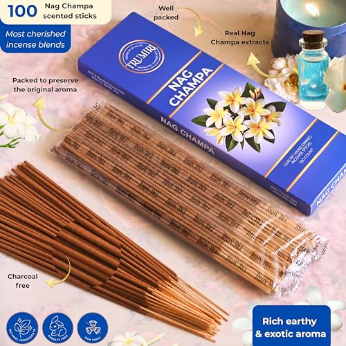 Nag Champa Incense Sticks - Pack of 100 Inscents-Sticks - Scented Insence Made with Natural Ingredients - Indian Spiritual Inciensos Non Toxic Agarbatti Insense - color: Nag Champa