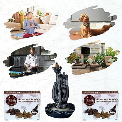 Dragons Blood Backflow Incense Cones - Total 20 Incense Cones Waterfall - Dual Pack of 10 Incense Backflow Cones - Waterfall Incense Cones - Incense Waterfall Cones - color: Dragons Blood, size: Pack of 2 (20 Cones)