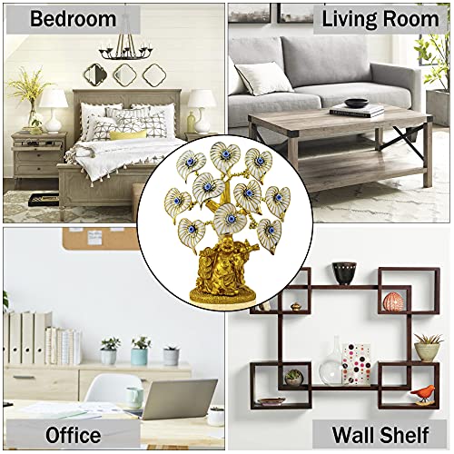 YU FENG Evil Eye Money Tree, Blue Feng Shui Decor with Golden Buddha