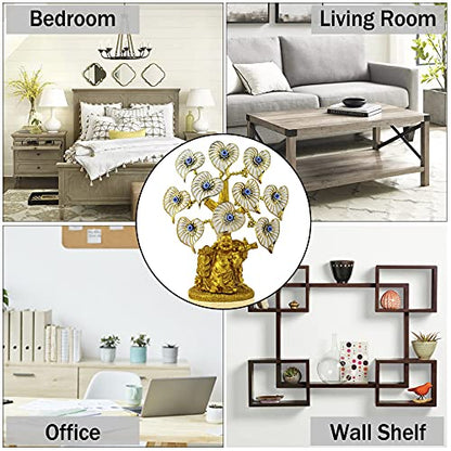 YU FENG Evil Eye Money Tree, Blue Feng Shui Decor with Golden Buddha