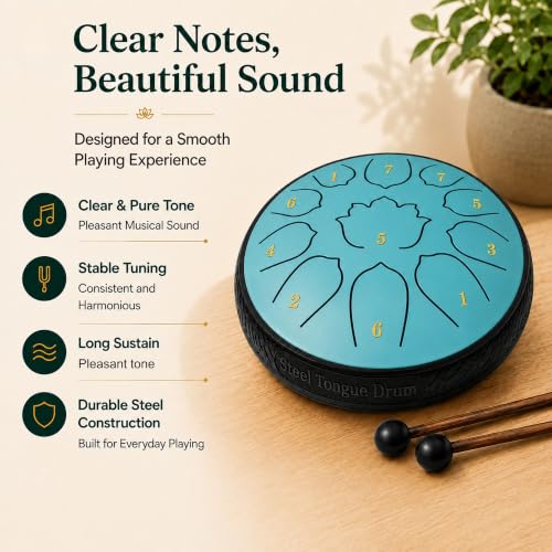 6.5-Inch 11-Note Steel Tongue Drum, Rain Drum for Outside & Garden - color: Sky Blue, size: 6.5 Inch 11 Notes