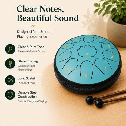 6.5-Inch 11-Note Steel Tongue Drum, Rain Drum for Outside & Garden - color: Sky Blue, size: 6.5 Inch 11 Notes