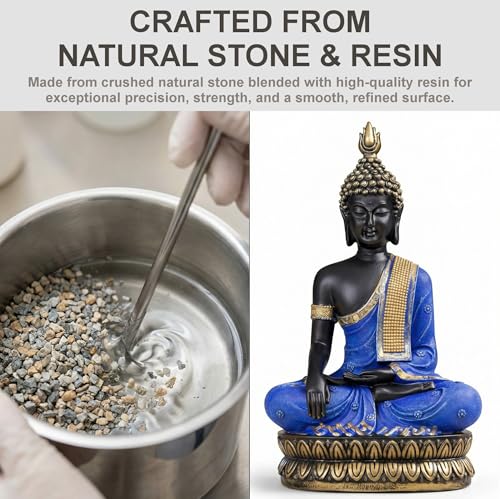 25DOL Large 12.5-Inch Polyresin Buddha Statue, Hand-Painted Blue & Gold - color: Blue and Gold