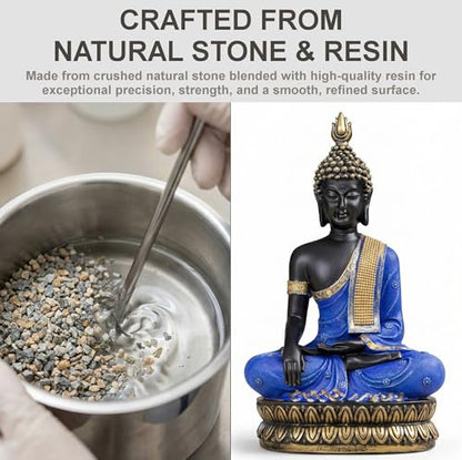 25DOL Large 12.5-Inch Polyresin Buddha Statue, Hand-Painted Blue & Gold - color: Blue and Gold