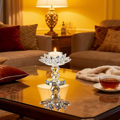 Crystal Lotus Flower Candle Holder, Votive Tealight Candlestick Stand for Table Centerpiece Party Wedding Decor Transparent