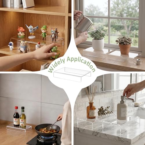 Acrylic Shelf Riser 6x3.9x1 pack of 2, Countertop Acrylic Display Storage Organizer for Shoes, Glasses, Plants, Home Decors, Perfume, Books, Dolls, 6x3.9x1 Inch - size: 6x3.9x1 Inch