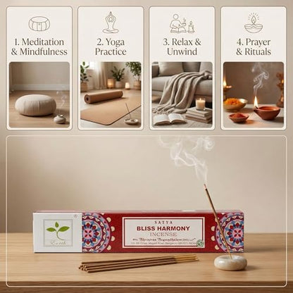 Earth Satya Bliss Harmony Perfumed Incense Sticks 15g (Pack of 6) Hand Rolled Natural Incense for Meditation Relaxation and Home Fragrance - size: Pack of 6