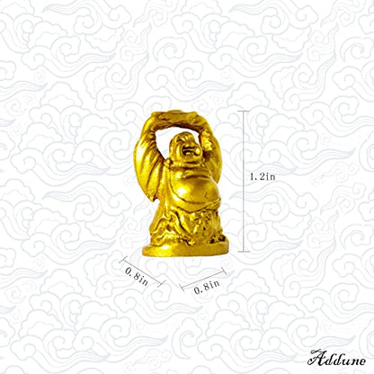 Set of 6 Mini Laughing Happy Buddha Statue Resin Figurines Feng Shui for Luck Wealth Good Gift and Collection (1'', Gold) - color: Gold, style: 1''