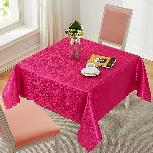 Wave Scroll Damask Jacquard Square Hot Pink Tablecloth 52"X52"，Wipeable Table Cover for Dining Table, Buffet Parties and Camping - color: Hot Pink, size: 52" x 52" (Square)