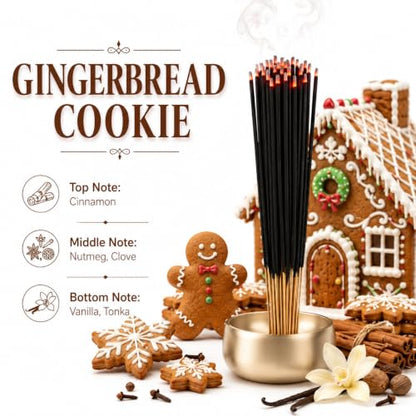 Gingerbread Cookie Incense Sticks 11" - 1 Bundle 85 to 100 Sticks - Smooth and Clean Long Burn Time, 45 to 60 Minutes.