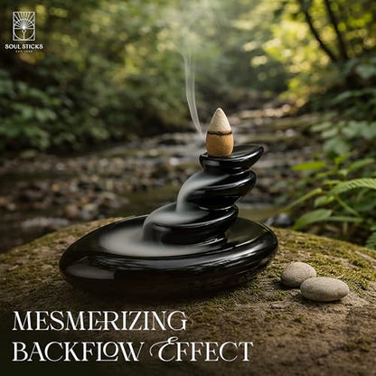 Soul Sticks Backflow Incense Cones – 40 Handmade Organic Cones for Waterfall Burner | 4 Pack Long Lasting Aromatic Scents | Thick White Smoke Incense for Meditation, Yoga & Gifts (Rosemary) - color: Rosemary
