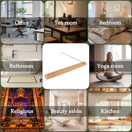 2 Pack Bamboo Incense Holder with Ash Catcher, Long Incense Stick Burner, Incense Stand for Yoga, Meditation, Aromatherapy, Home & Office Decor