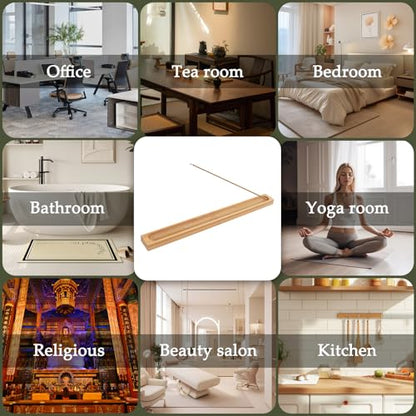 2 Pack Bamboo Incense Holder with Ash Catcher, Long Incense Stick Burner, Incense Stand for Yoga, Meditation, Aromatherapy, Home & Office Decor