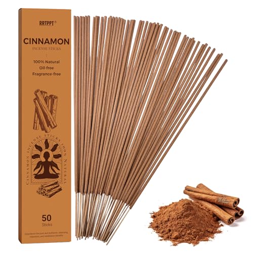Cinnamon Incense Sticks (50 Sticks), 100% Natural sustainably harvested Cinnamon, Suitable for Yoga, Meditation, Relaxation, and Spiritual Purification - color: Cinnamon