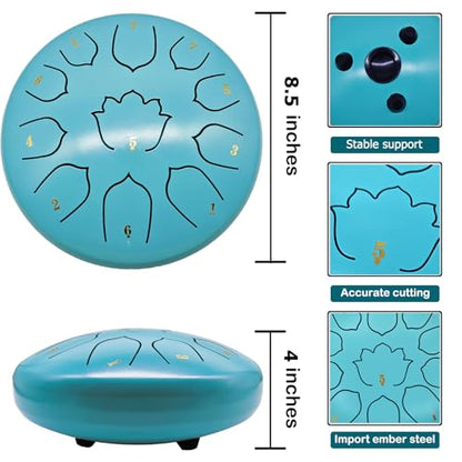 8.5-Inch 11-Note Steel Tongue Drum, Rain Drum for Outside & Garden - color: Sky Blue, size: 8.5 Inch 11 Notes