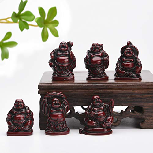 6Pcs 1'' Red Resin Laughing Buddha Figurines, Tabletop Lucky Decor - color: 1'' Resin Red Set