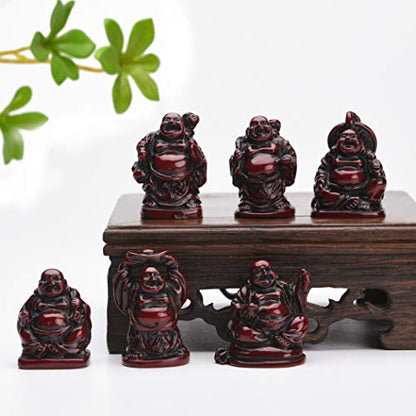 6Pcs 1'' Red Resin Laughing Buddha Figurines, Tabletop Lucky Decor - color: 1'' Resin Red Set