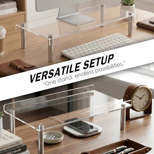 Clear Acrylic Riser, Display Stand, Large Transparent Monitor Riser Stand Acrylic Shelf with Non-Slip Feet, Desktop Organizer for Collectibles, Figurines, Cosmetics, Multifunctional Stand - color: 15.7"x8" ,1-Pack
