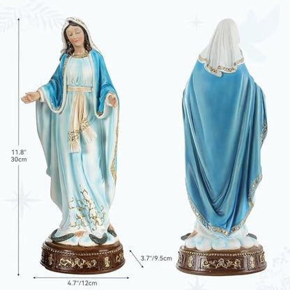 12-Inch Virgin Mary Statue, Catholic Our Lady of Grace - color: White+blue