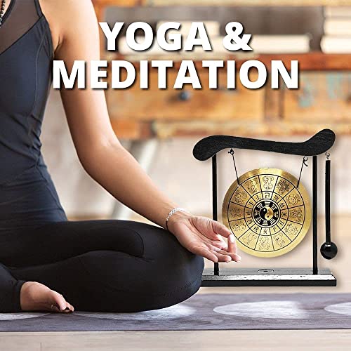 Mandala Crafts Chinese Gong - Mini Zen Art Brass Feng Shui Desktop Gong With Stand - Asian Bell for Home Decoration Chau - style: Chau Gong