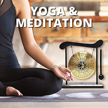 Mandala Crafts Chinese Gong - Mini Zen Art Brass Feng Shui Desktop Gong With Stand - Asian Bell for Home Decoration Chau - style: Chau Gong