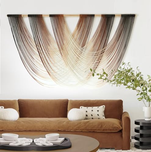 Jakalin Macrame Wall Hanging Brown Dip-Dyed Boho Yarn Decor 59" W x33 L - color: Brown and White