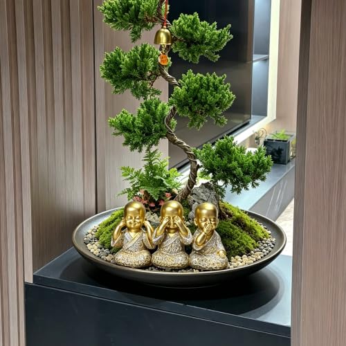 Golden Monks Resin Buddha Statue Small, Meditation Room Feng Shui Decor - color: Golden Three Wise Buddha Statue