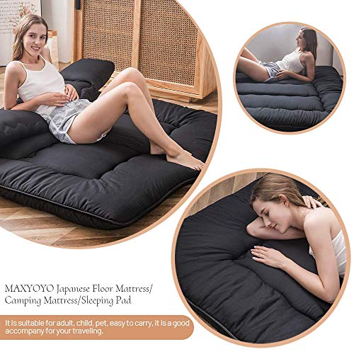 MAXYOYO Japanese Floor Mattress 4" Thick King Size Foldable Futon Mattress - color: Black, size: King